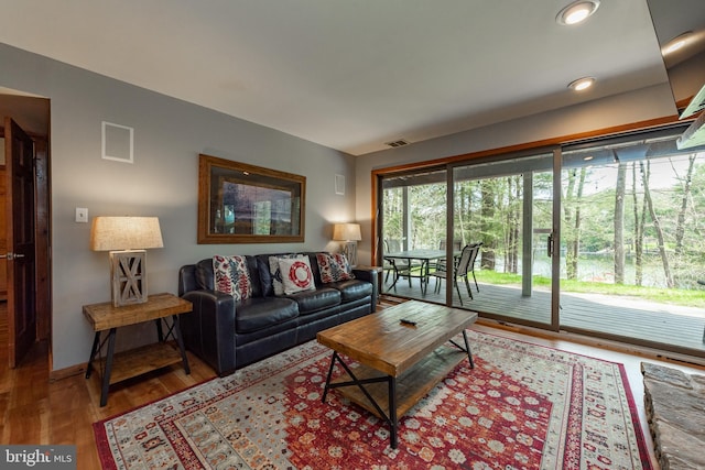 living room with hardwood / wood-style flooring