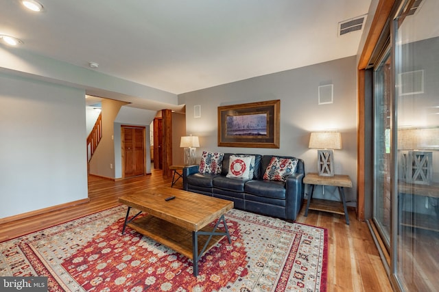 living room with light wood-type flooring