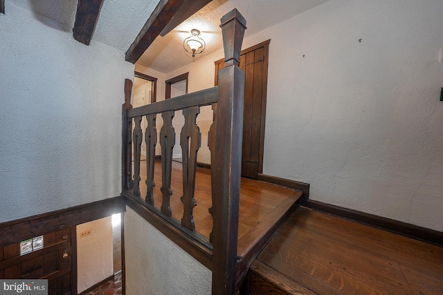 staircase with wood-type flooring