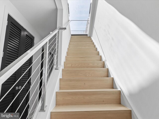 staircase featuring wood-type flooring