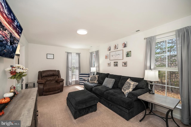 living room with light carpet