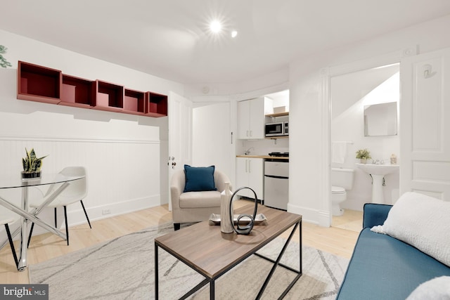 living room featuring sink and light wood-type flooring