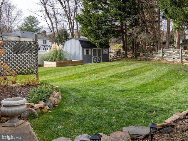 view of yard with a shed