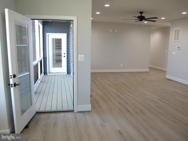 1240 Shore Dr, Colonial Beach, VA 22443 - unfurnished room with recessed lighting, light wood-style floors, baseboards, and ceiling fan