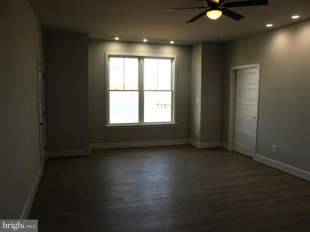 1240 Shore Dr, Colonial Beach, VA 22443 - unfurnished room featuring ceiling fan, wood finished floors, baseboards, and recessed lighting