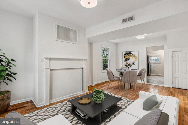 living room with light wood-type flooring