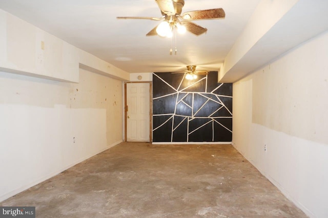 basement with ceiling fan