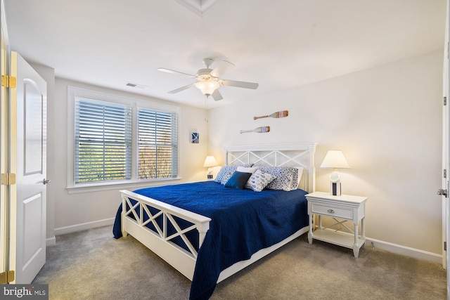 bedroom with carpet flooring and ceiling fan