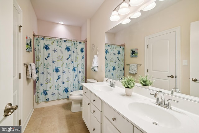 full bathroom featuring tile patterned flooring, vanity, toilet, and shower / bath combo