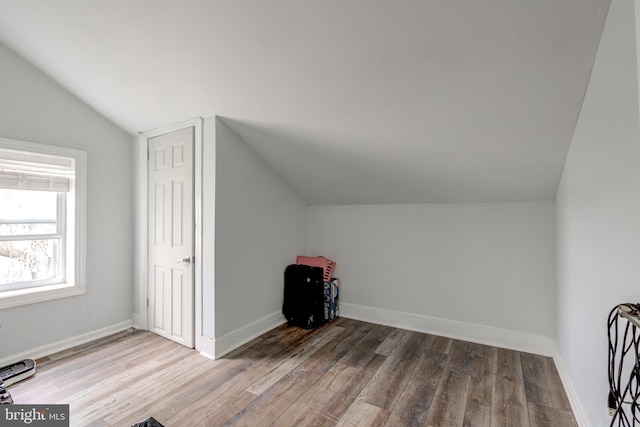 additional living space with wood-type flooring and lofted ceiling