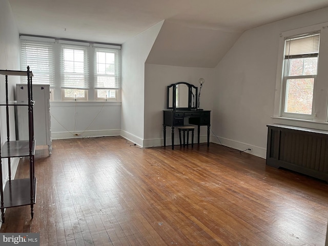 additional living space featuring radiator, hardwood / wood-style floors, and a healthy amount of sunlight