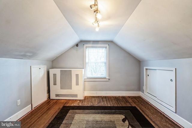 additional living space featuring dark hardwood / wood-style flooring and lofted ceiling