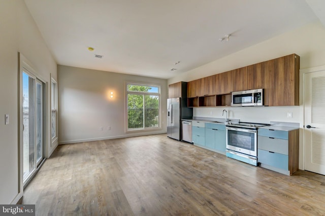 kitchen with sink, light hardwood / wood-style flooring, and appliances with stainless steel finishes