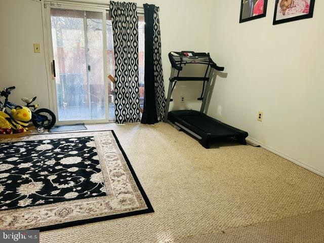 exercise area with carpet flooring