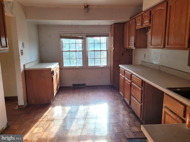 kitchen with parquet flooring