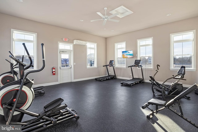 gym with ceiling fan