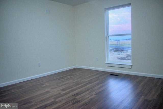 unfurnished room featuring dark wood-type flooring