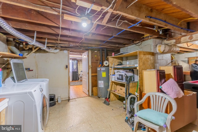 123 E Street Rd, West Chester, PA 19382 - unfinished basement with water heater, tile patterned floors, and washing machine and clothes dryer