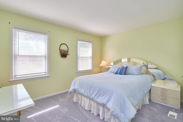 carpeted bedroom featuring multiple windows