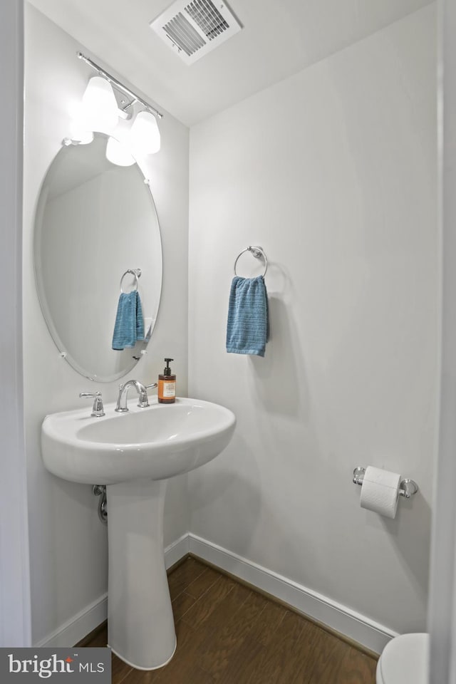 bathroom with wood-type flooring and sink