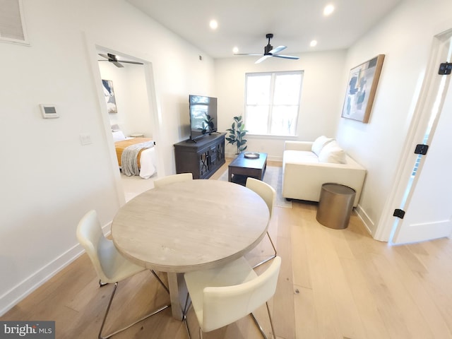 8610 Evergreen Pl Unit 202, Philadelphia, PA 19118 - dining space with a ceiling fan, light wood-style flooring, recessed lighting, and baseboards