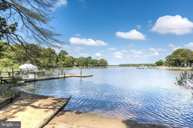 view of dock featuring a water view