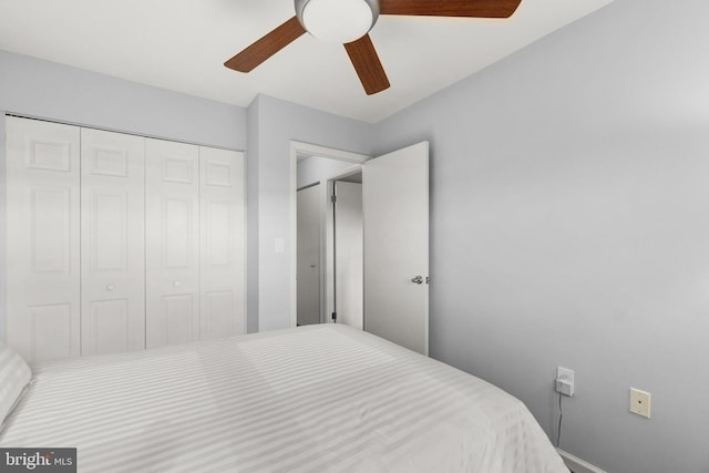 bedroom featuring a closet and ceiling fan