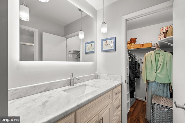 bathroom featuring wood-type flooring and vanity