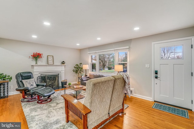 living room featuring light wood-type flooring