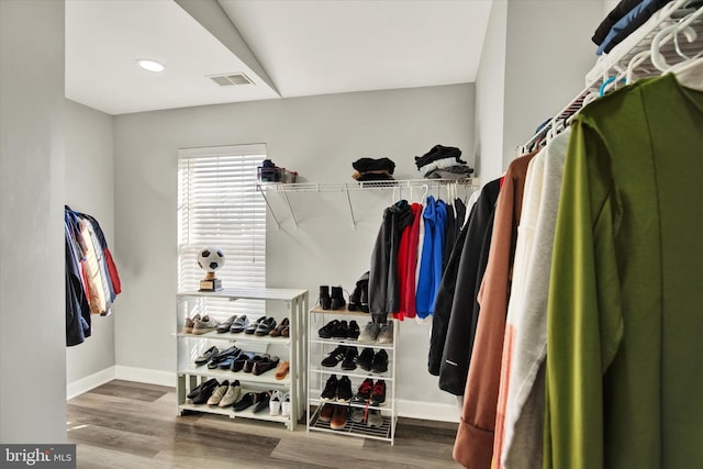 walk in closet featuring hardwood / wood-style floors