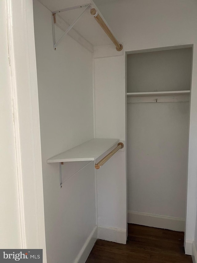 spacious closet with dark wood-type flooring