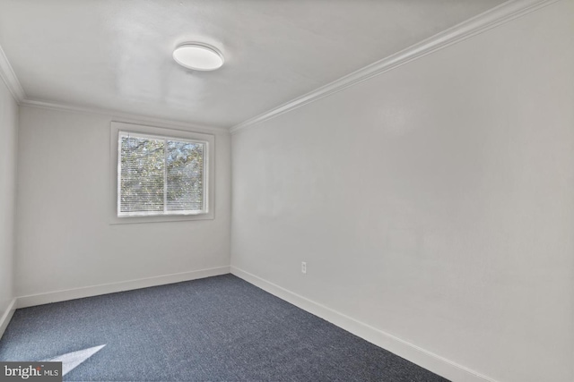 unfurnished room with ornamental molding and carpet floors