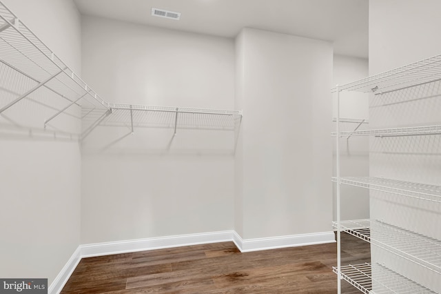 spacious closet with visible vents and dark wood-type flooring