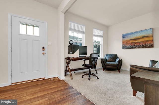 home office featuring hardwood / wood-style floors and a wealth of natural light