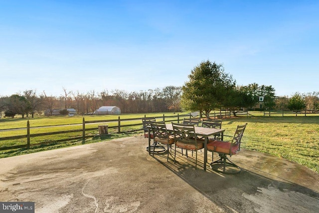 view of patio / terrace featuring a rural view