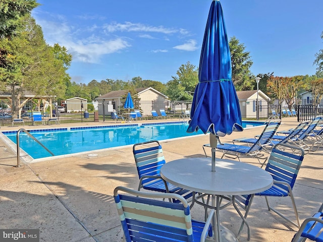 view of swimming pool with a patio