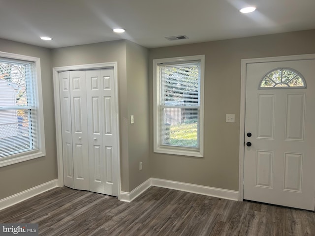 foyer entrance with dark hardwood / wood-style floors