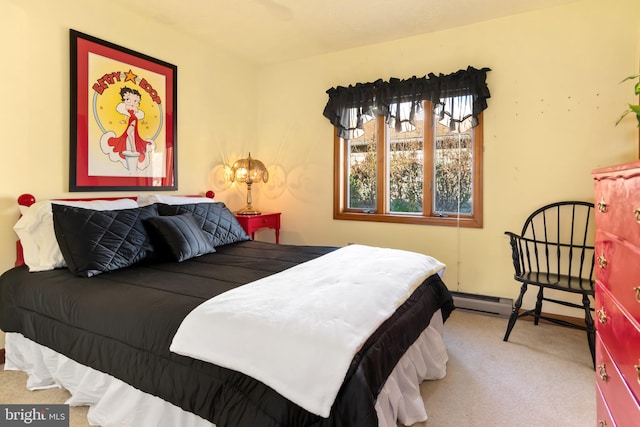 bedroom featuring light colored carpet