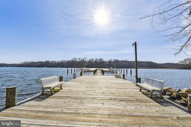 view of dock with a water view