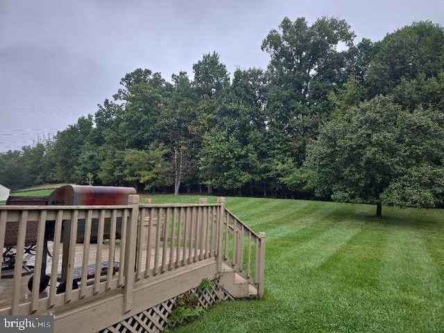 view of yard featuring a wooden deck