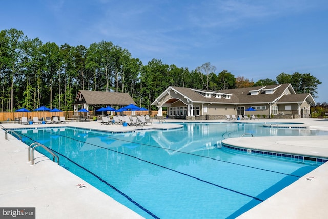 view of swimming pool featuring a patio