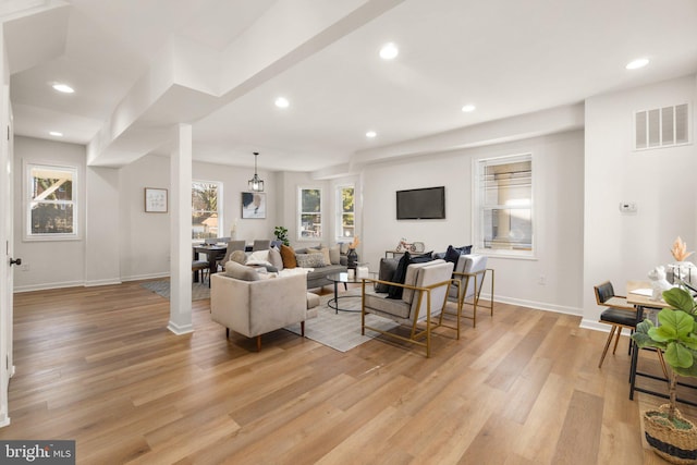 living room featuring light hardwood / wood-style flooring