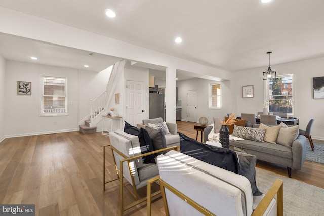 living room featuring light wood-type flooring