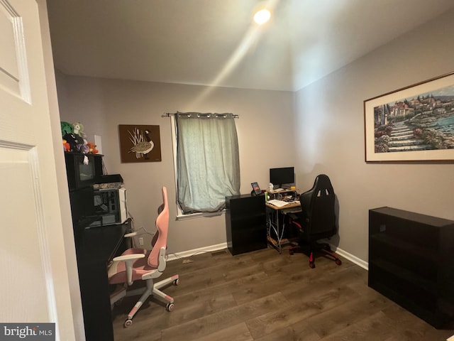 office area featuring dark wood-type flooring