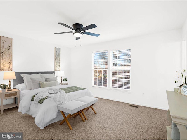 bedroom with carpet flooring and ceiling fan