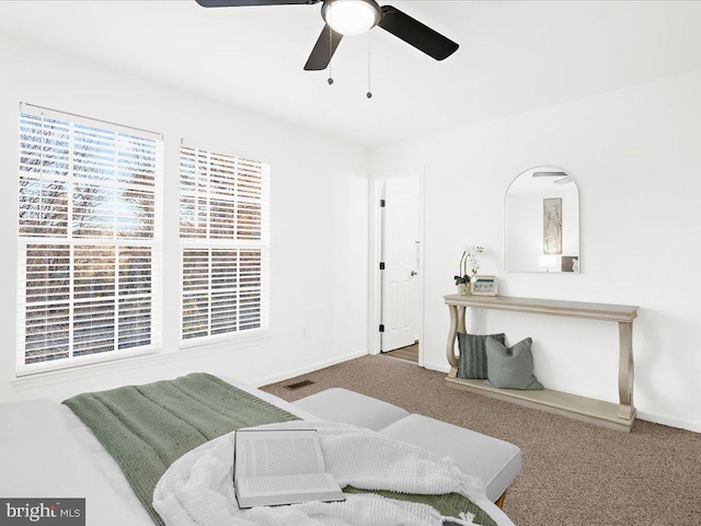 bedroom featuring carpet and ceiling fan