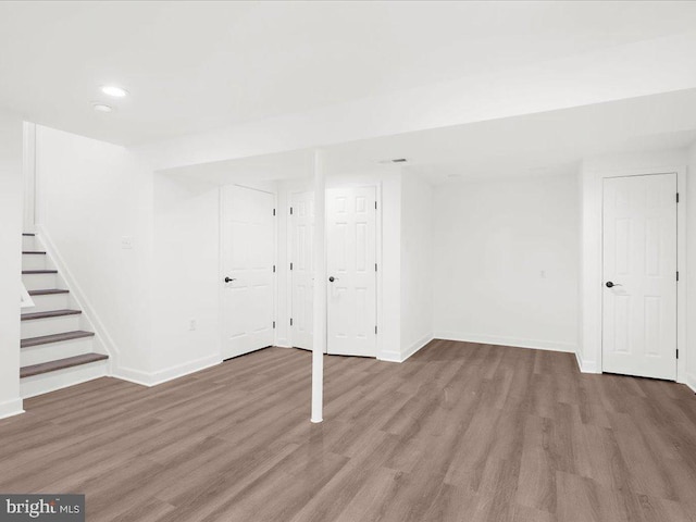 basement featuring wood-type flooring