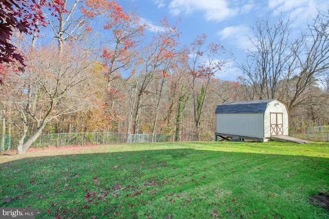 view of yard featuring a storage unit