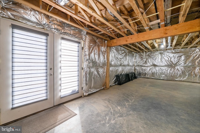 basement featuring french doors