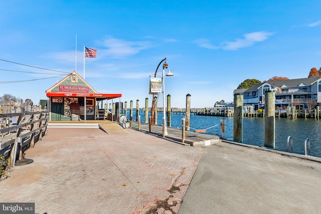 view of dock with a water view